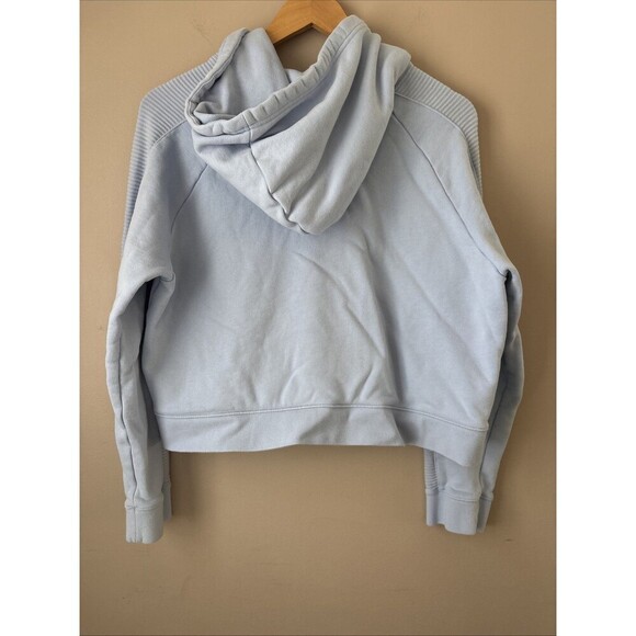 Adidas Women’s Blue Cropped Hoodie Sweatshirt Size Large Pullover O3 - Picture 2 of 7